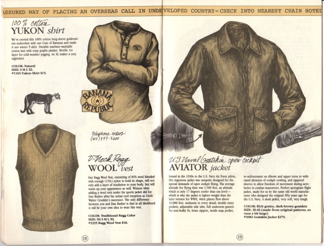 Banana Republic Catalog #15 Fall 1983 Yukon Shirt, Ragg Wool Vest, Open Cockpit Aviator Jacket