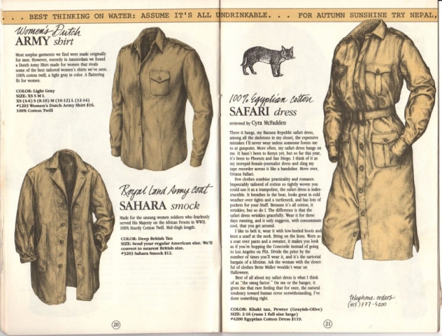 Banana Republic Catalog #15 Fall 1983 Women's Dutch Army Shirt, Sahara Smock, Safari Dress 