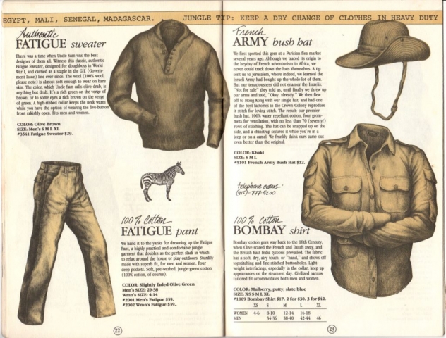 Banana Republic Catalog #15 Fall 1983 Fatigue Sweater, Fatigue Pants, French Army Bush Hat, Bombay Shirt