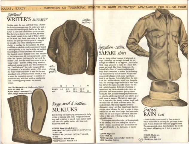 Banana Republic Catalog #15 Fall 1983 Writer's Sweater, Mukluks, Safari Shirt, Safari Rain Hat